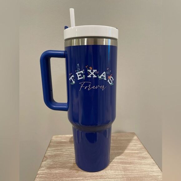 Texas Forever 40 Oz. Tumbler Cup From HEB NEW Blue Flowers Metal Insulated Drink - Picture 2 of 6